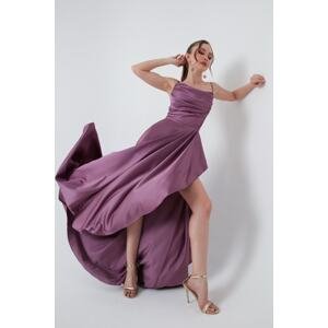Lafaba Women's Lavender Flounce Slit Satin Evening Dress & Graduation Dress