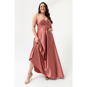 Lafaba Women's Salmon Rope Strap Plus Size Satin Long Evening Dress & Graduation Dress