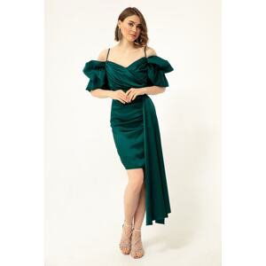 Lafaba Women's Emerald Green Thin Strap Tailed Evening Dress