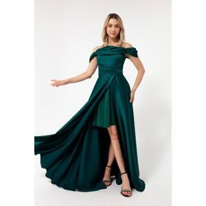 Lafaba Women's Emerald Green Stone Strap Long Satin Evening Dress