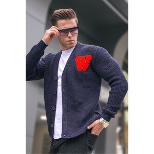 Madmext Navy Blue Basic Embroidered Knitted Cardigan T6313