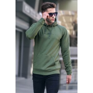 Madmext Khaki Green Basic Sweatshirt with a Hoodie 6014