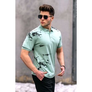 Madmext Men's Polo Neck Patterned Mint Green T-Shirt