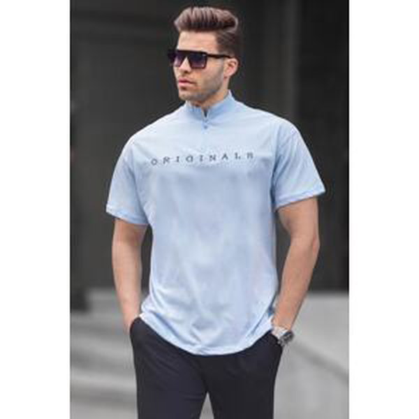 Madmext Men's Blue Zipper Collar T-Shirt 5858