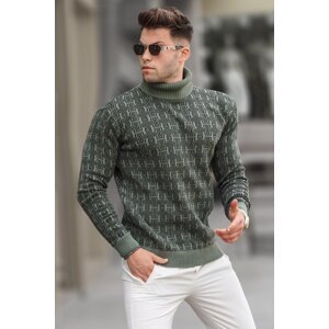 Madmext Oil Green Patterned Turtleneck Knitwear Sweater 5768