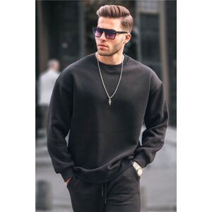 Madmext Black Crew Neck Oversize Basic Men's Sweatshirt 6048