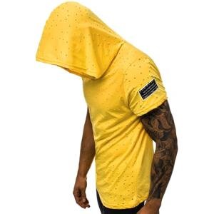 Madmext Ripped Detailed Yellow Hooded T-Shirt 3069