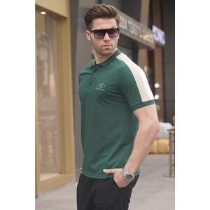 Madmext Men's Green Striped Polo Neck T-Shirt 5215