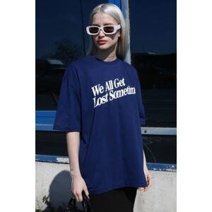 Madmext Indigo Printed Oversize T-Shirt Mg1532