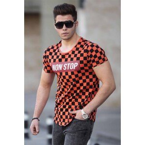 Madmext Checkered Print Orange T-Shirt 2621