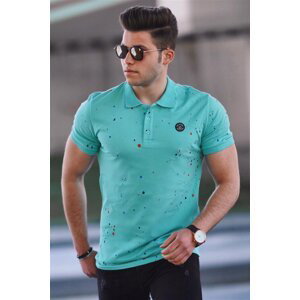 Madmext Turquoise Spray Print Polo Neck T-Shirt 4583