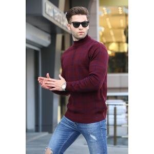 Madmext Burgundy Plaid Patterned Knitwear Sweater 5796