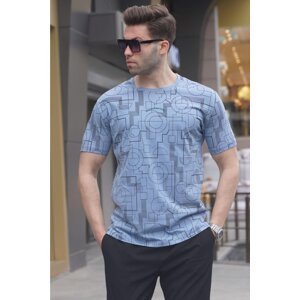 Madmext Blue Slim Fit Patterned Men's T-Shirt 6074