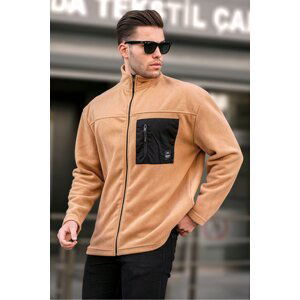 Madmext Men's Camel High Neck Zipper Windproof Outdoor Fleece Sweatshirt 6046