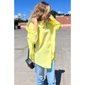 Madmext Yellow Oversize Basic Pocket Poplin Shirt