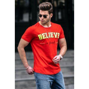 Madmext Men's Neon Embroidery Printed Red T-Shirt 4540