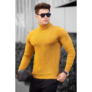 Madmext Mustard Turtleneck Front Patterned Sweater 4657