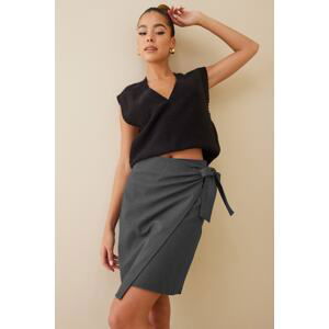 Madmext Women's Anthracite Basic Tied Fabric Skirt