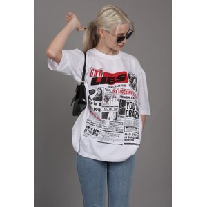 Madmext White Back Printed Over Fit Women's T-Shirt