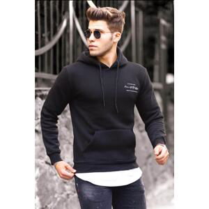 Madmext Printed Black Hooded Sweatshirt 4395