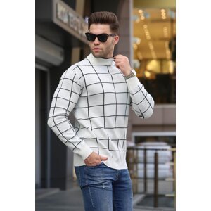 Madmext Ecru Plaid Patterned Knitwear Sweater 5796