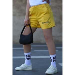 Madmext Mad Girls Yellow Printed Shorts