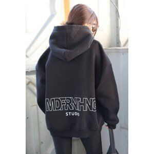 Madmext Mad Girls Black Printed Oversized Sweatshirt