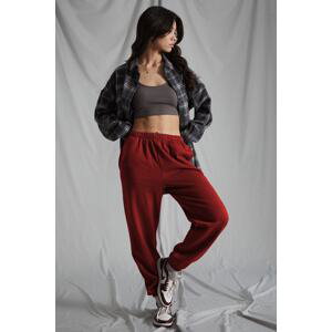 Madmext Women's Claret Red Oversized Sweatpants With An Elastic Waist