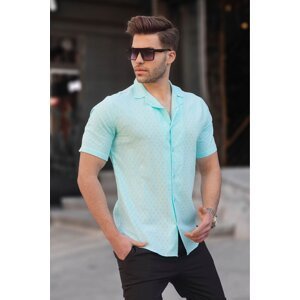 Madmext Turquoise Slim Fit 100% Cotton Men's Short Sleeve Shirt 5585