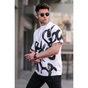 Madmext Men's White Overfit Patterned T-Shirt 5811