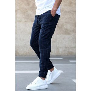 Madmext Navy Blue Plaid Jogger