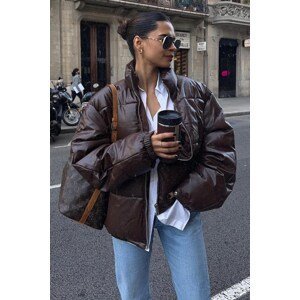 Madmext Brown Oversize Basic Leather Coat