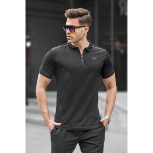Madmext Men's Black Basic Zippered Polo T-Shirt 6076