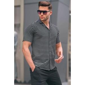 Madmext Men's Black Striped Slim Fit Short Sleeve Shirt 5591