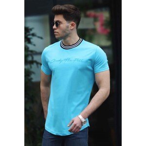Madmext Men's Blue Embroidery Printed T-Shirt 4486