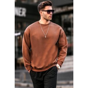 Madmext Brown Crew Neck Oversize Basic Men's Sweatshirt 6048