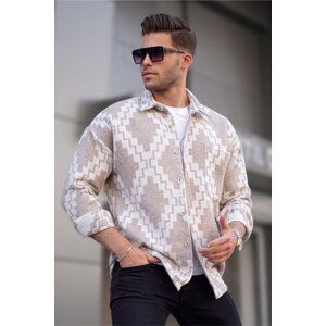 Madmext Beige Geometric Pattern Lumberjack Shirt T5575