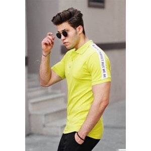 Madmext Men's Polo Neck Yellow Striped Shoulder T-Shirt-4616