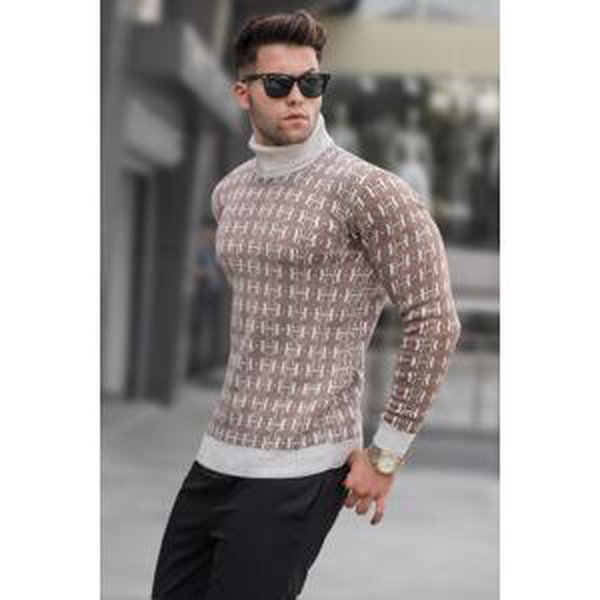 Madmext Stone Patterned Turtleneck Knitwear Sweater 5768