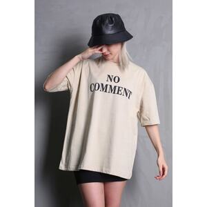 Madmext Beige Printed Crew Neck Women's T-Shirt