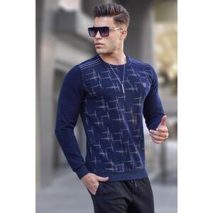 Madmext Navy Blue Patterned Crew Neck Knitwear Sweater 5968