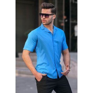 Madmext Blue Slim Fit 100% Cotton Men's Short Sleeve Shirt 5585