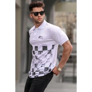 Madmext Men's White Patterned Polo Neck T-Shirt 5871