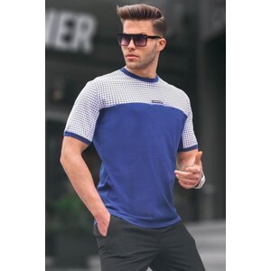 Madmext Navy Blue Houndstooth Pattern Men's T-Shirt 6103