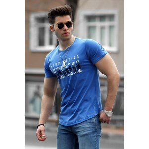 Madmext Men's Printed Saxe Blue T-Shirt 4482