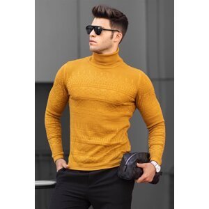 Madmext Mustard Turtleneck Patterned Sweater