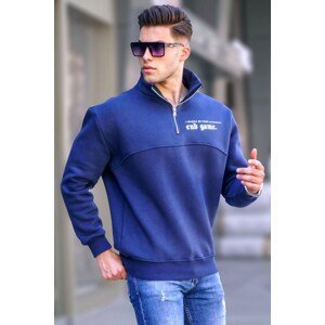 Madmext Navy Blue Printed Zippered Sweatshirt 6001