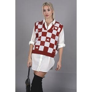 Madmext Tile V Neck Checkered Patterned Regular Fit Women's Sweater