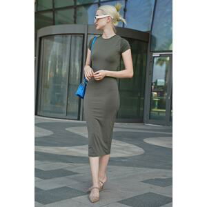 Madmext Khaki Basic Half Turtleneck Long Dress