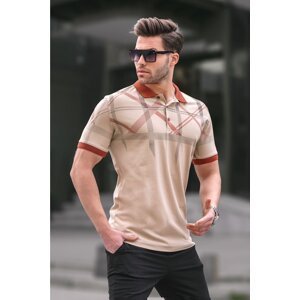 Madmext Beige Patterned Polo Neck Men's T-Shirt 6080
